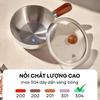 17Cm/14Cm Stainless Steel Cooking Pans With Wooden Handle & Glass Lid - Multi-Purpose Small Pots For Noodles And Eggs