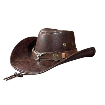 Új divat Western Cowboy Kalap Műbőr Vintage Cosplay férfiaknak Jazz Kalapok Kalap Jelmez sapka P J4I1