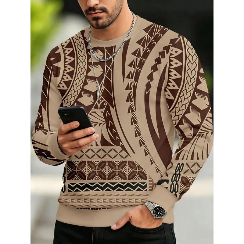 Fashion Men's Crew Neck Long Sleeve 3D Casual Color Printing Casual Long Sleeve Crew Neck T-Shirt