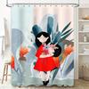 Modern Home Decor Shower Curtain With Floral Design Featuring A Cute Girl Holding Flowers Blue White Floral Print Easy Installat
