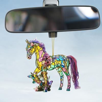 2Pcs Horse Pendant 2D Acrylic Animal Charm Christmas Tree Door Window Wall Hanging Ornament Automotive Decoration