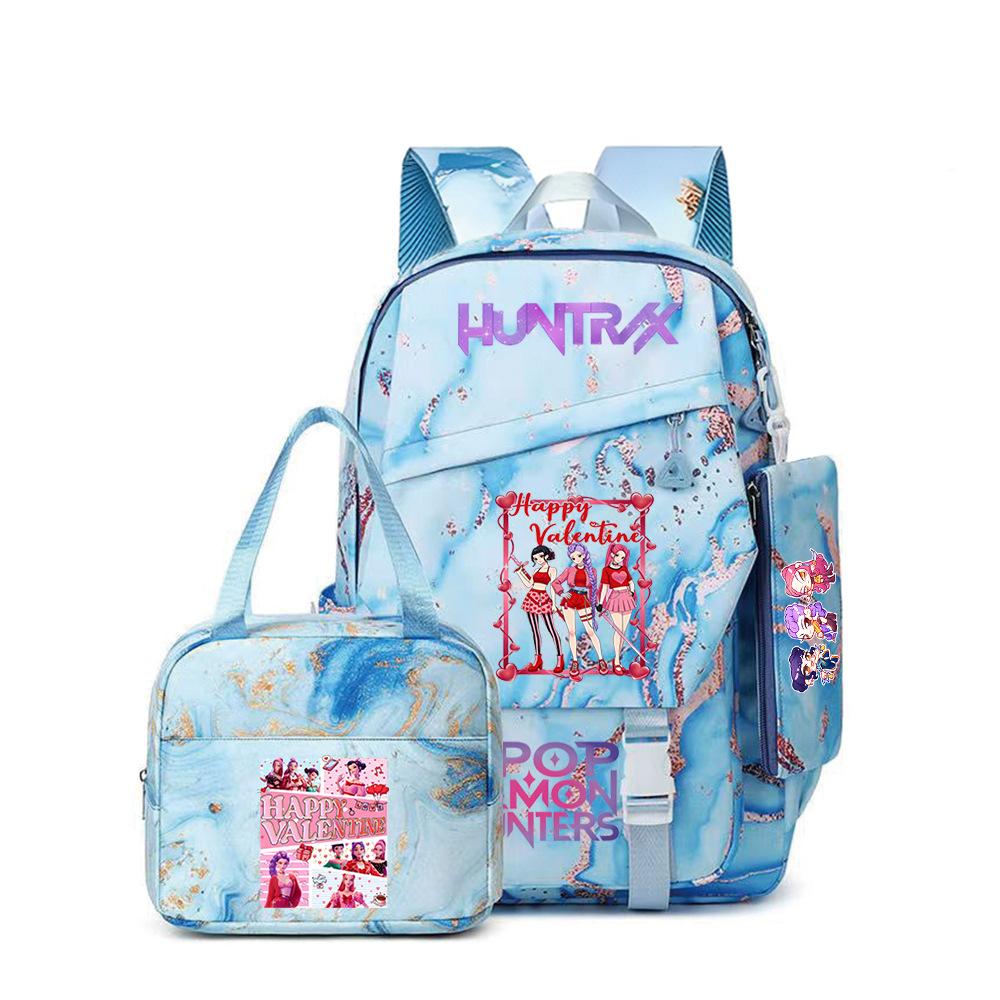 K-Pop Demon Hunter Girl Group Backpack Demon Boy Group Cartoon Anime Lunch Bag Pencil Case Three-Piece Set