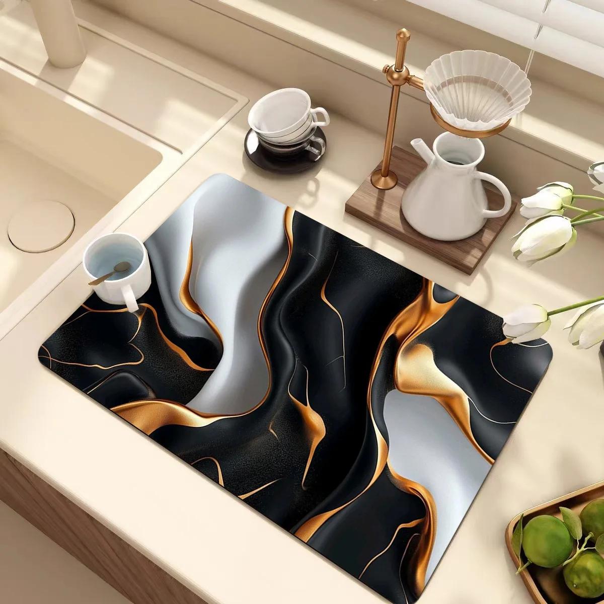 

Marble Pattern Drying Mat Kitchen Countertop Absorbent Table Mat Non-Slip Heat-Resistant Quick-Dry Easy To Clean (as the picture,20x30cm)