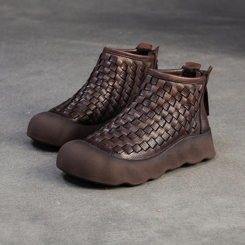 

Johnature Плюшеві Теплі З Натуральної Шкіри Ручного Плетіння Ботильйони Зручне та Універсальне Жіноче Взуття 39 кавовий