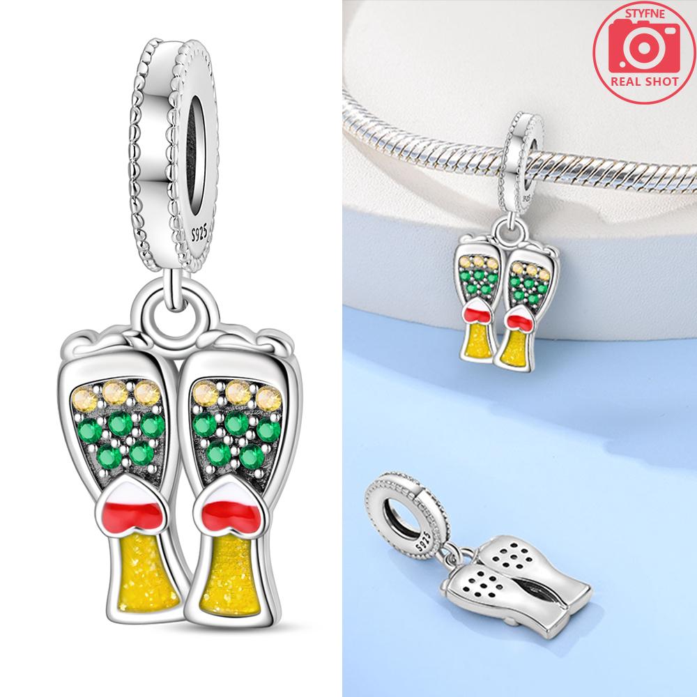 

925 Silver Drinks Series Charms Cans Beer Beads Red Wine Pendant Fit Bracelet Woman DIY Jewelry Exquisite Gifts Making