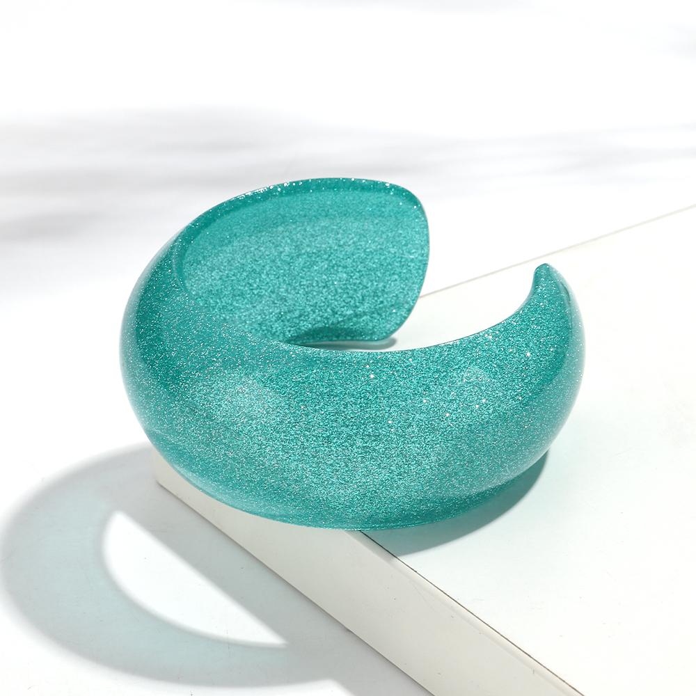 Colorful Glitter Acrylic Wide Cuff Bangle for Women Retro Resin Round Statement Open Bracelets Fashion Stackable Jewelry Gifts