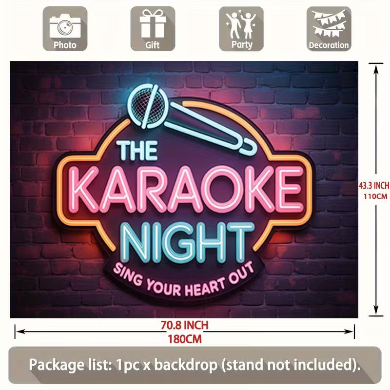 Neon "The Karaoke Night" Backdrop for Birthday & Music Parties