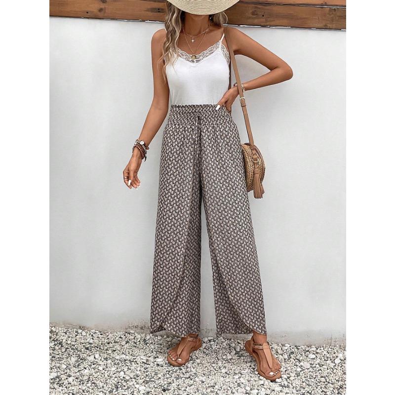 VEZFAA Women's Fashion Casual Plaid Print High Waist Trousers Pants & Capris