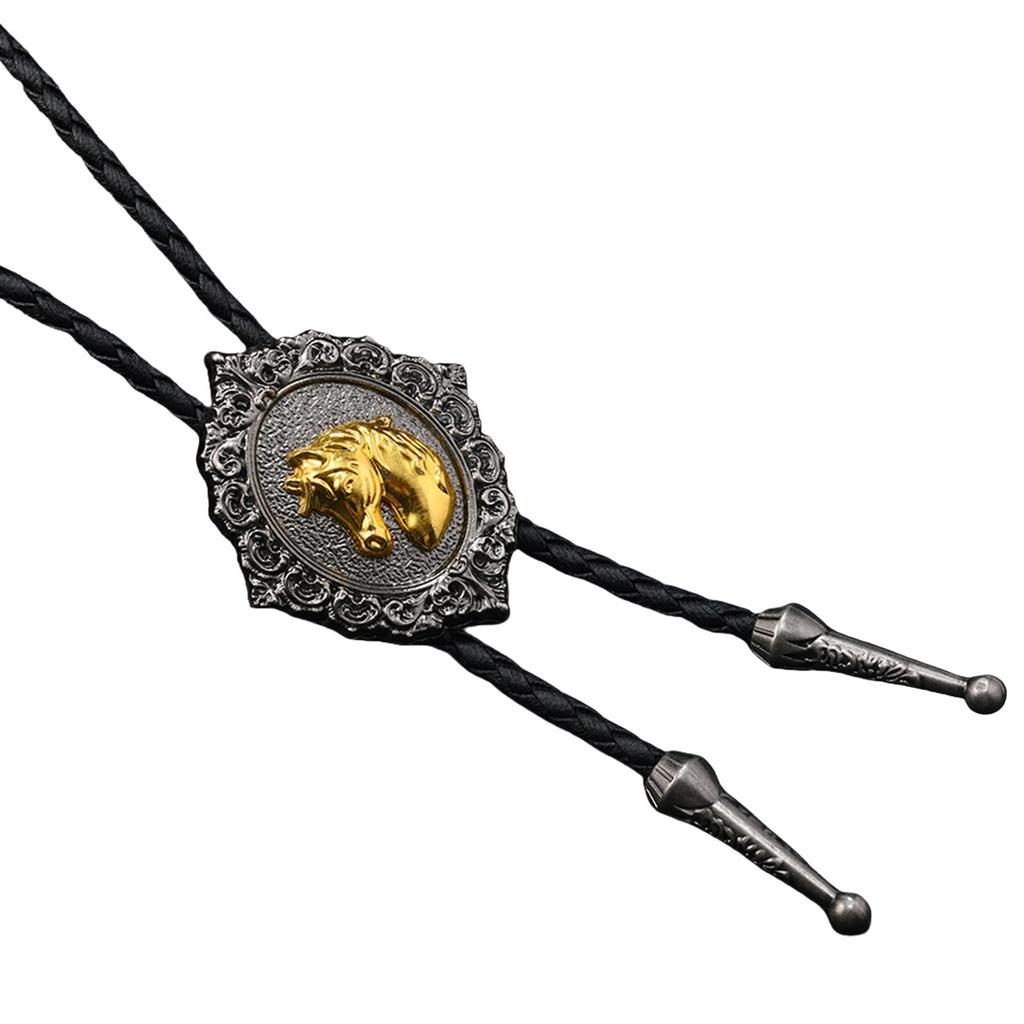 Einzigartige Western Rodeos Bolo Krawatte mit Emaille Metallabzeichen Anhänger Lederkordelkette für modebewusste Männer