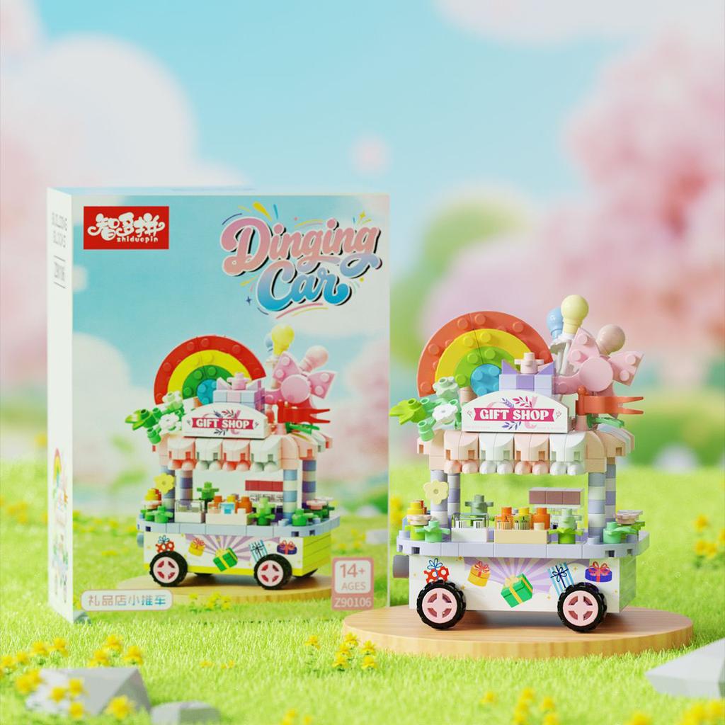 Mini Creative Street Food Cart Model Building Block Set Holiday Gift Display Cabinet Puzzle Toy For Adults And Kids