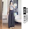 Navy Blue Tencel Linen Wide-leg Pants Women's Summer Thin High Waist Drape Straight Loose Lazy Cotton and Linen Suit Pants