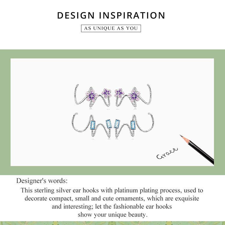 Bamoer 925 Sterling Silver Simple Style Blue Gemstone Ear Hooks for Women Trendy Geometric Studs Fine Jewelry Party Gift