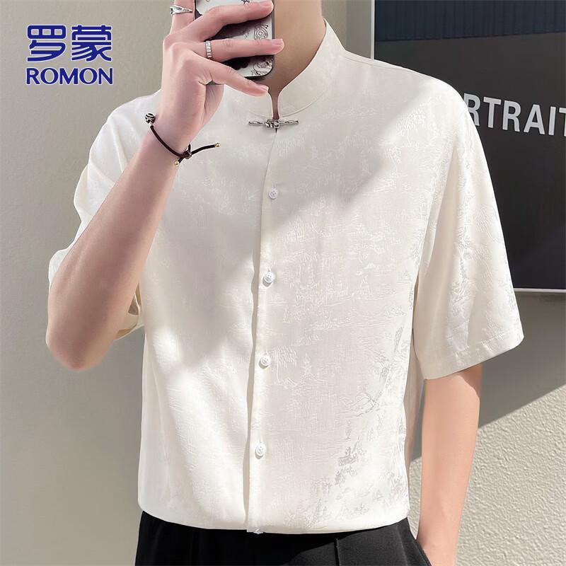 ROMON Men's Short Sleeve Ice Silk Jacquard Shirt