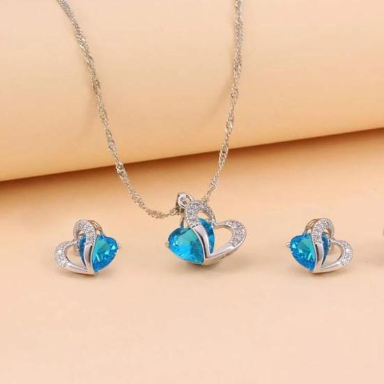 2 buc/set Set de bijuterii pentru femeie Ziua Îndrăgostiților, în formă de inimă strălucitoare, set de cercei colier cu cârlig de cristal artificial
