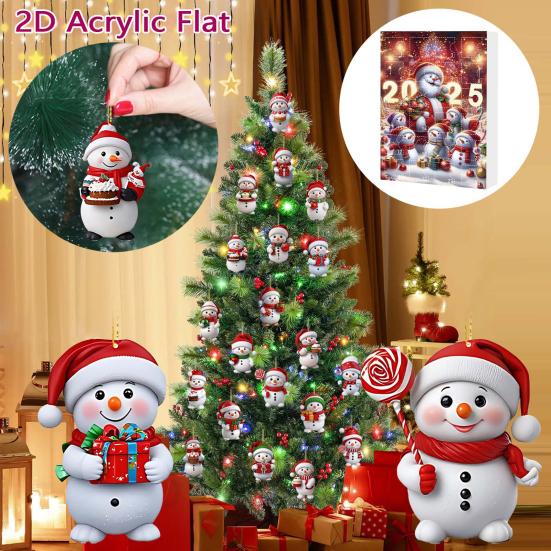 2025 Snømann Adventskalender 24-dagers Jule Nedtellingskalender Akryl Juletre Nedtelling Dekor for Barn