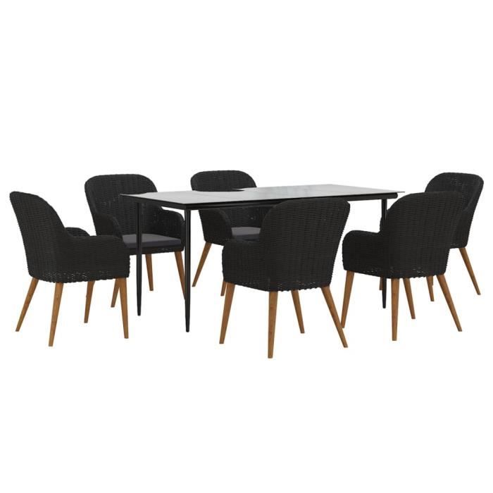 3156727 vidaXL Mobilier de salle à manger de jardin avec coussins 7 pcs Noir