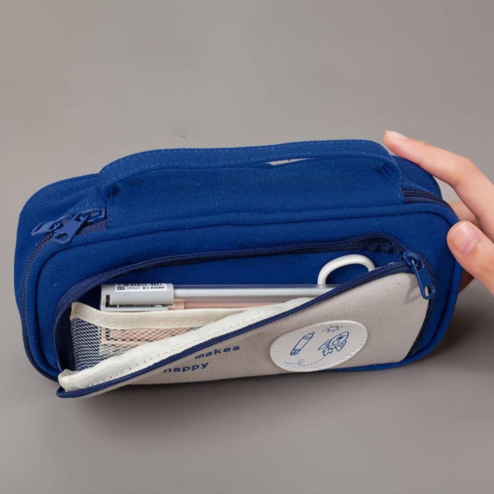 Cartoon Double-layer Pencil Bag Large Capacity Kids Stationery Bag Space Astronaut Pencil Case