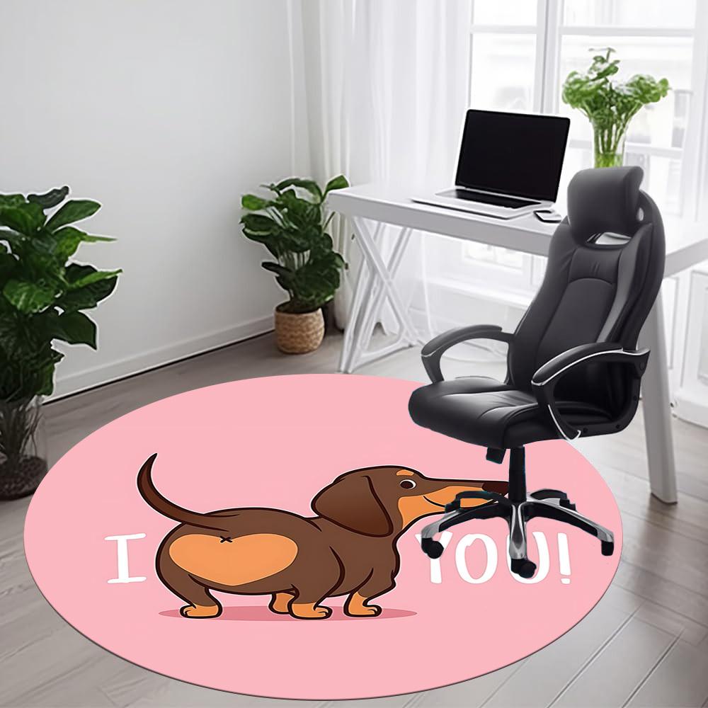 1PC Dachshund Love Office Round Area Rug, Indoor Mat Suitable ForOffice, Under Office Chairs Bedroom Living Room Home Decor, Room Deco F179
