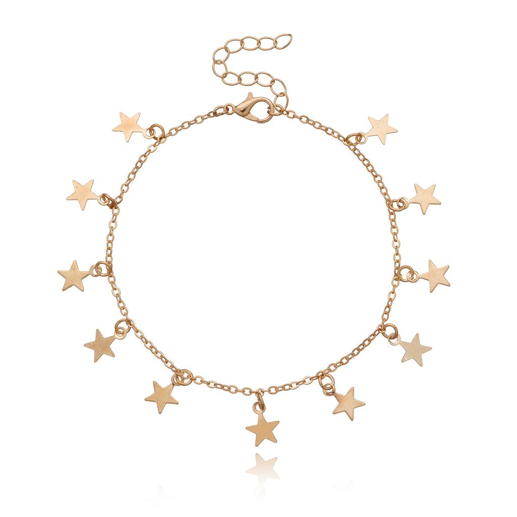 Europe, America, simple and fashionable five-pointed star pendant anklet women, hot-selling adjustable star beach foot accessories