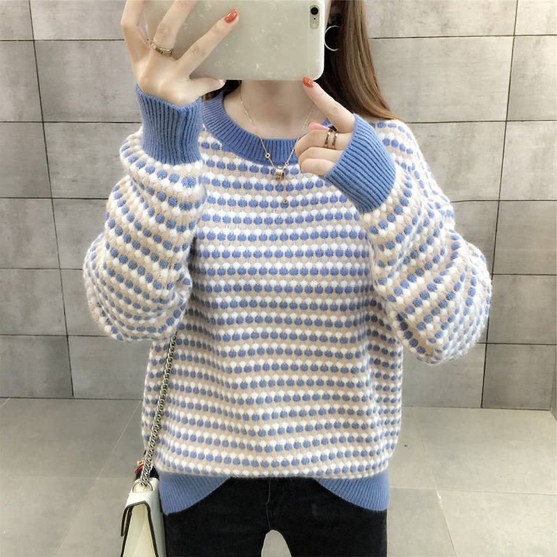 Новые женские шикарные пуловеры, свободные модные свитера с круглым вырезом, женские теплые свитера S синий