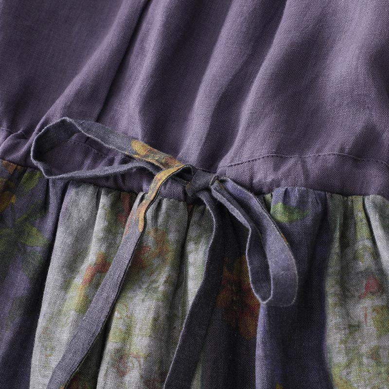 2026 Summer Retro Ethnic Printed Color Block Artistic Travel Loose Slimming Mid-Length Dress for Women