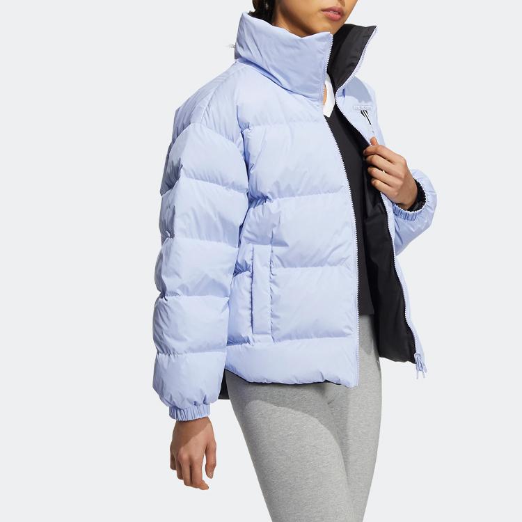 Adidas Originals FW22 Veste de sport réversible en nylon chaud et duvet de canard pour femme, couleur unie, vêtement d'extérieur vintage, bleu et noir, HS9499