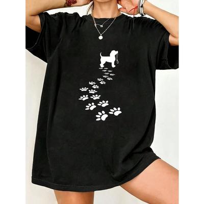 Per dydžio T-shirt Juodas Šuns Letenos Spaudinio Dizainas Laisvalaikio Drabužis Moterims Ir Mergaitėms Vasaros Apranga Streetwear Mada Madingas Grafinis T-shirt