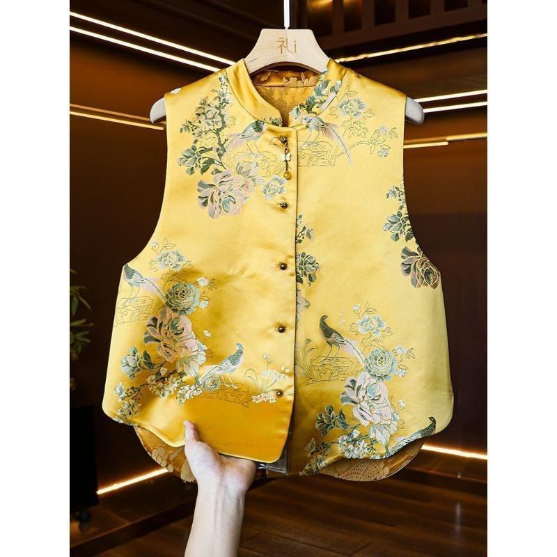 Antique high-end vest women's Chinese top women's vest atmospheric new yellow outer wear