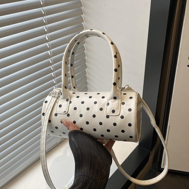 Einfache Polka Dot Crossbody-Tasche Zylinderform Mini-Handtasche mit oberem Griff Tägliche lässige Umhängetasche Damen Niedliche Unterarmtasche 21x10x10cm weiß