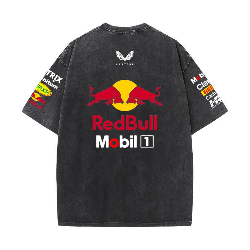 Summer F1 Racing Suit Red Bull Vestapan Team Uniform Short Sleeved Vintage Wash T-shirt Round Neck T-shirt