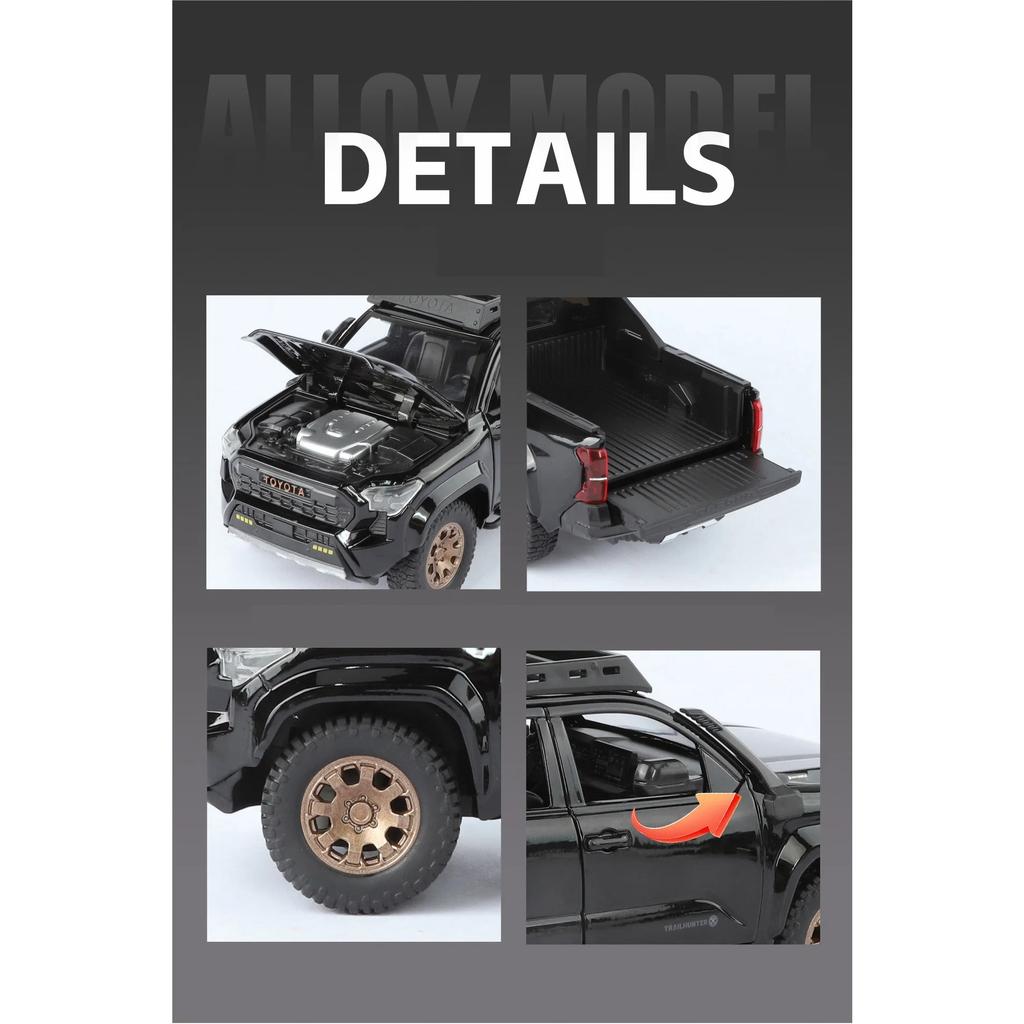 1/22 TOYOTA Tacoma Alloy Pickup Car Model Diecast Metal Off-Road Vehicles Car Model Simulation Sound and Light Children Toy Gift