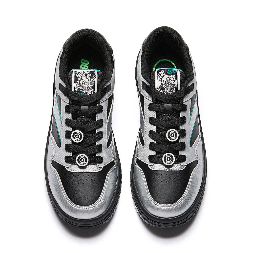 Anta Street Rebel 3 Synthetic Leather Comfortable Low top Skateboard Shoes Men's Basic Black Silver 912548077-7