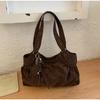 Women's Tote Bag Retro Brown Shoulder Bag Korean Y2k Style Underarm Bag With Pendant Commuting Handbag Studded Pleated Cloud Bag