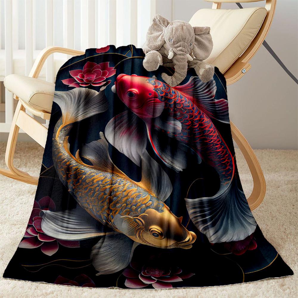 Koi Fish Blanket Soft & Cozy Suitable for Bedding Picnics Bed Four Seasons Universal Modern Style Suitable for Gifting Relatives and Friends