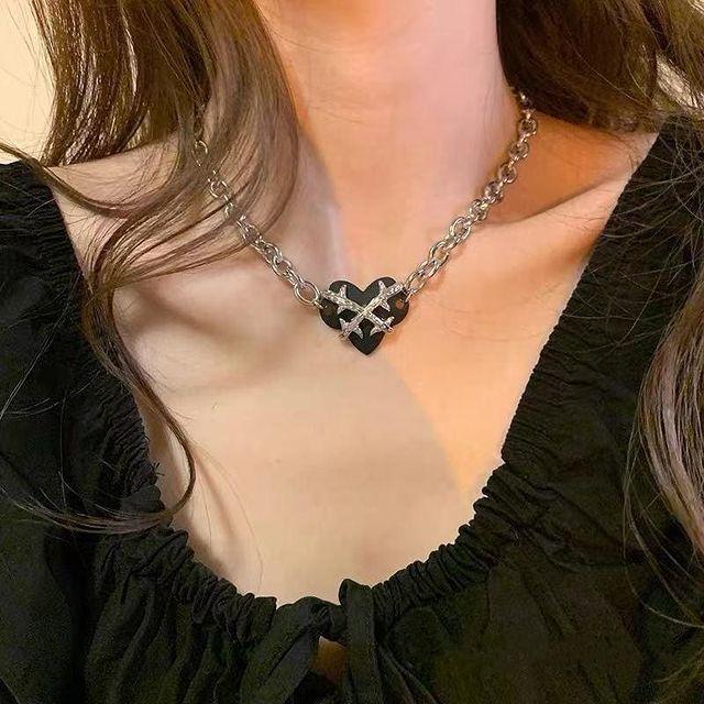 Kpop Heart Chain Choker Necklace For Women Collar Goth Necklaces Aesthetic Jewellery Christmas Party Girl Halloween New Chocker