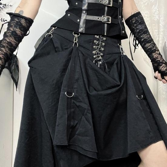 Gonna midi da donna a vita alta con orlo ampio, decoro con fibbia metallica, gonna snellente, per serate speciali, matrimoni, vacanze, uso quotidiano