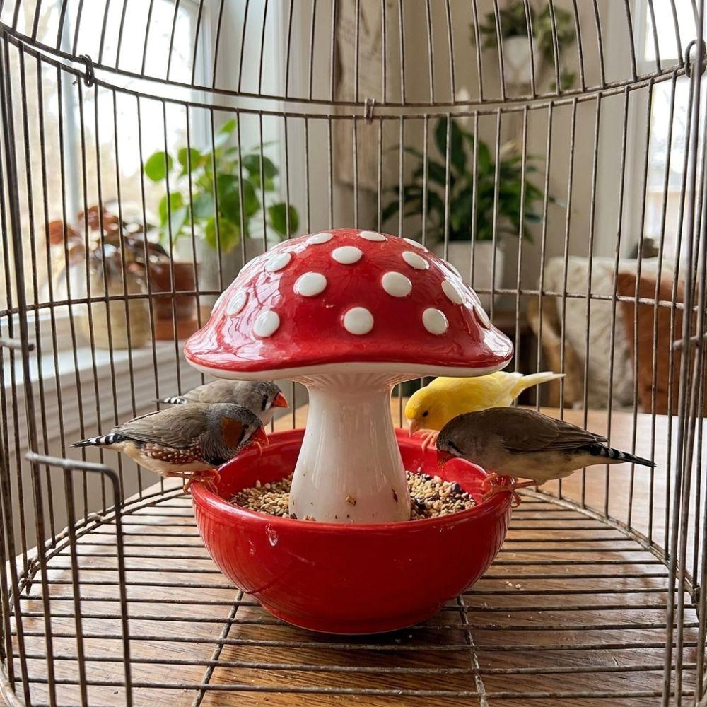 Spill Proof Bird Feeder Bowl Resin Bird Water Bowl Easy Clean Mushroom Bird Feeder  Balcony