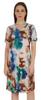 Moomaya Cotton Jersey Printed Midi Dress For Women V-Neck Summer Short Sleeves Knee Length