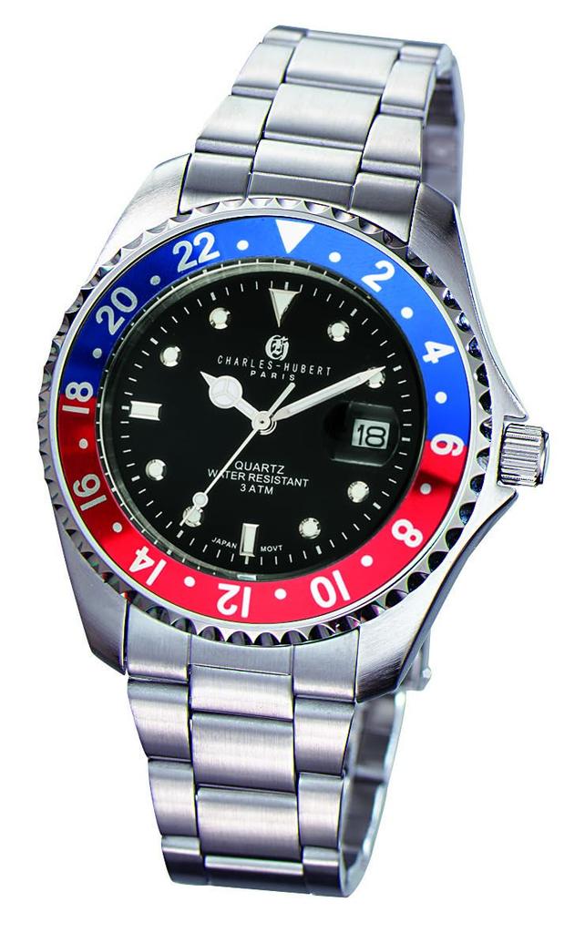 Charles-Hubert Paris 4019 Men's Silver Watch with 3 Hands and Date Display