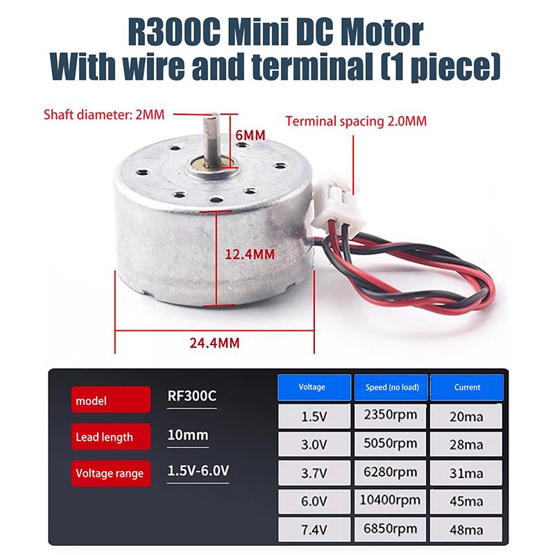 Rf-300C Mini 300 Motor Dc 1,5V -6V 7000U/min Mikro 24,4mm Runder Spindelmotor Geringer Strom Diy Solarenergie Ventilator Hobby Spielzeug Modell