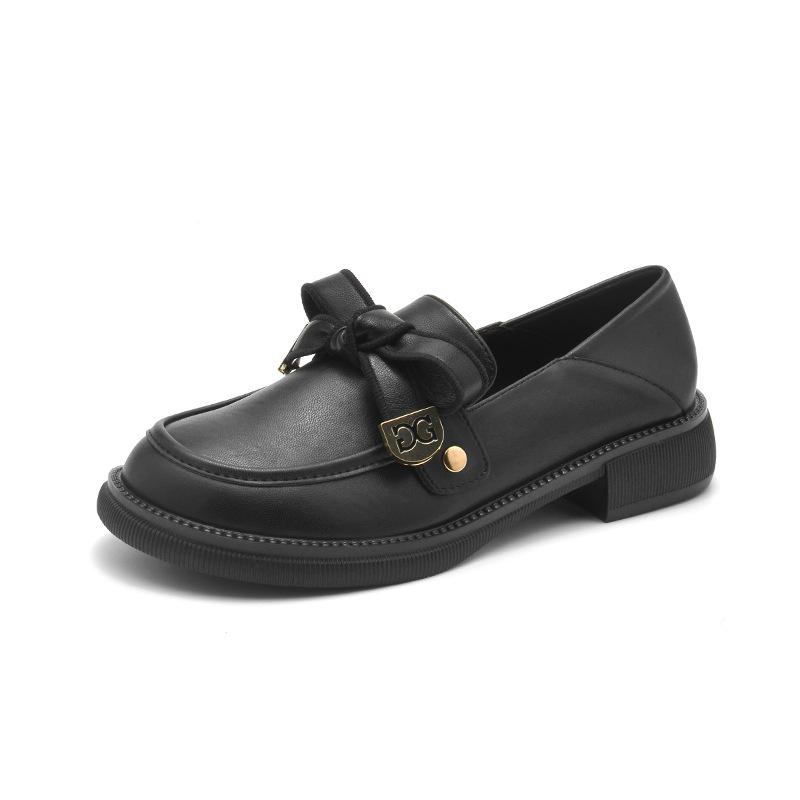 Women's British-Style 2025 Velvet Loafers - Genuine Leather, Black, Sizes 41-43, Flat Autumn Shoes