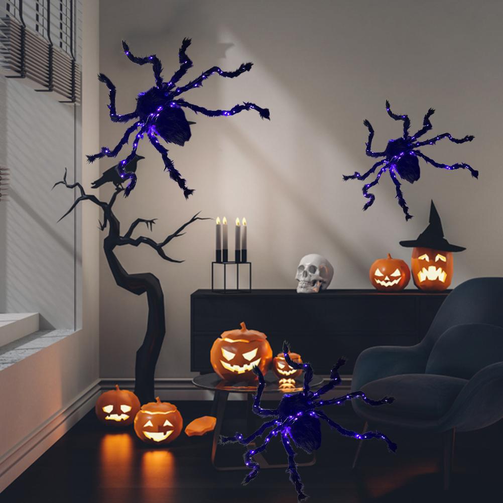 Halloween Spider Decorations Light Up Giant Spider Glowing Black Spider for Indoor Outdoor