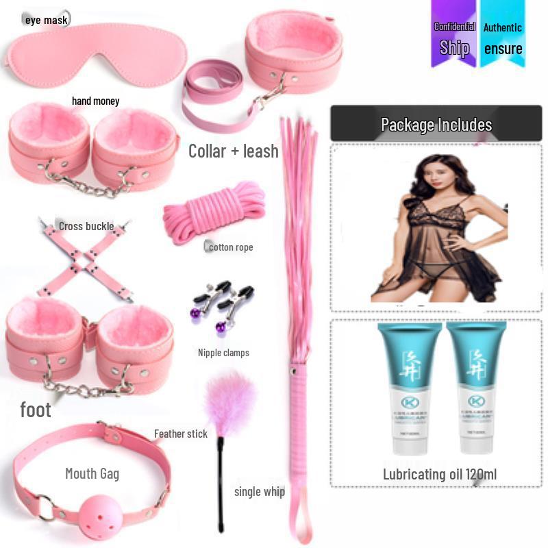 Flirty Bondage Set: Leather Handcuffs, Whip, Collar & Nipple Clamps