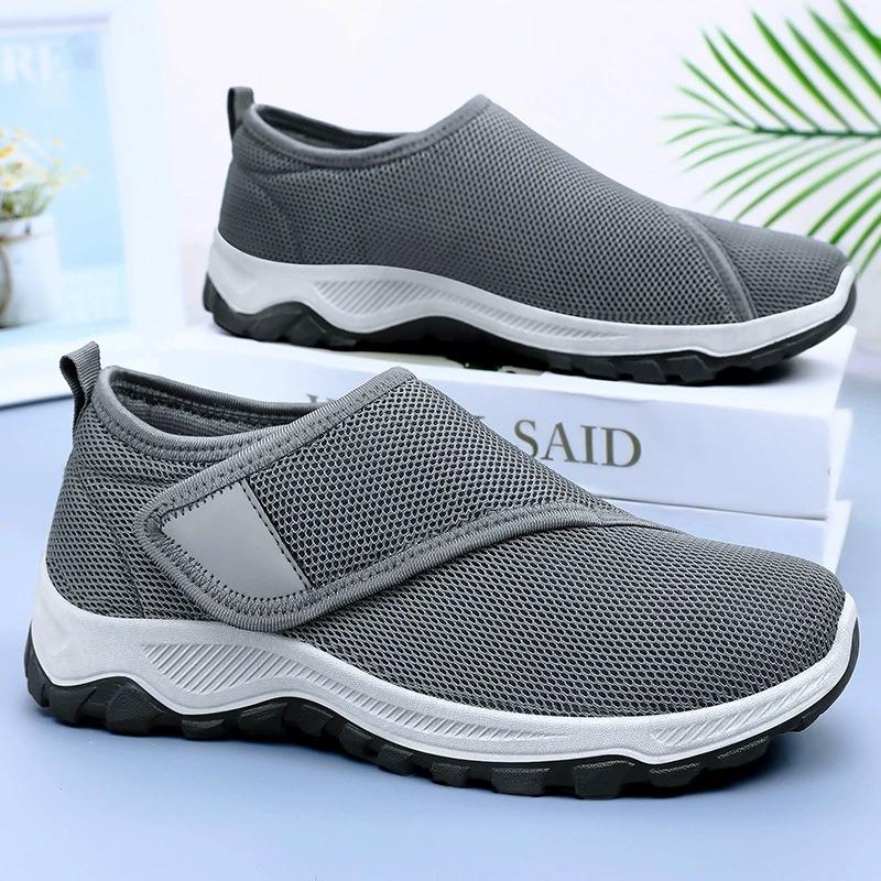 Men's shoes autumn men's mesh breathable casual shoes walking single shoes one pedal Velcro couple dad shoes