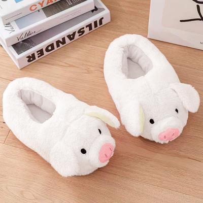 New 2025 White Piggy Fluffy Slippers Women Short Plush Home Cotton Shoes Ladies Chunky Slip-on Fur Slides Girls Animal Slippers