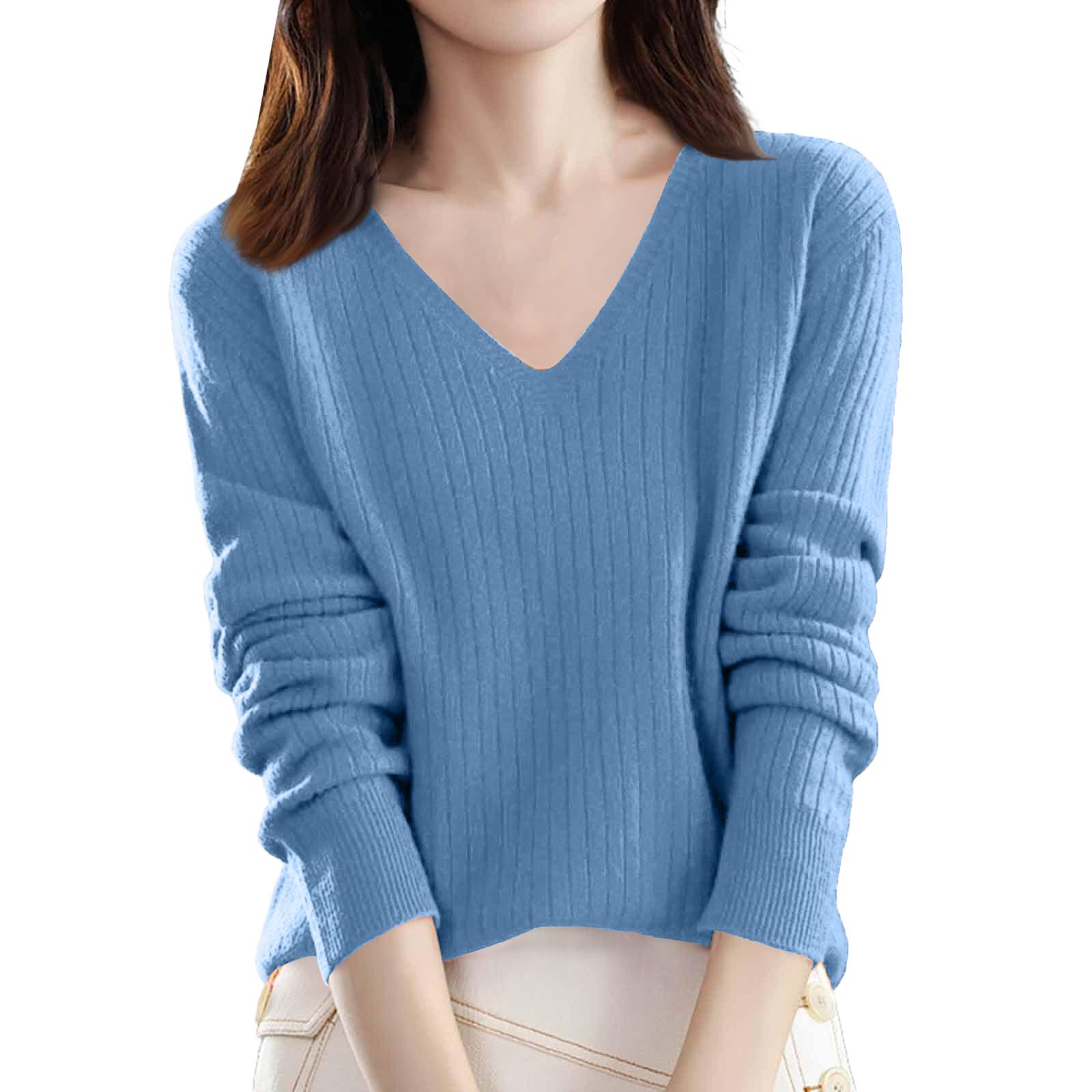 

Women s Loose-Fit Knitted Base Layer Sweater V-Neck Pullover Long Sleeves Solid Colour XXL