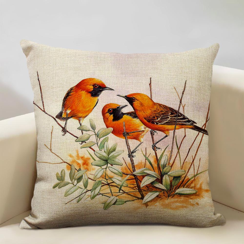 Bird Parrot Sofa Cushion Cover Bedroom Living Room Hotel Cafe Decoration Pillow Case 45x45cm Linen Pillowcase Chair Cushions