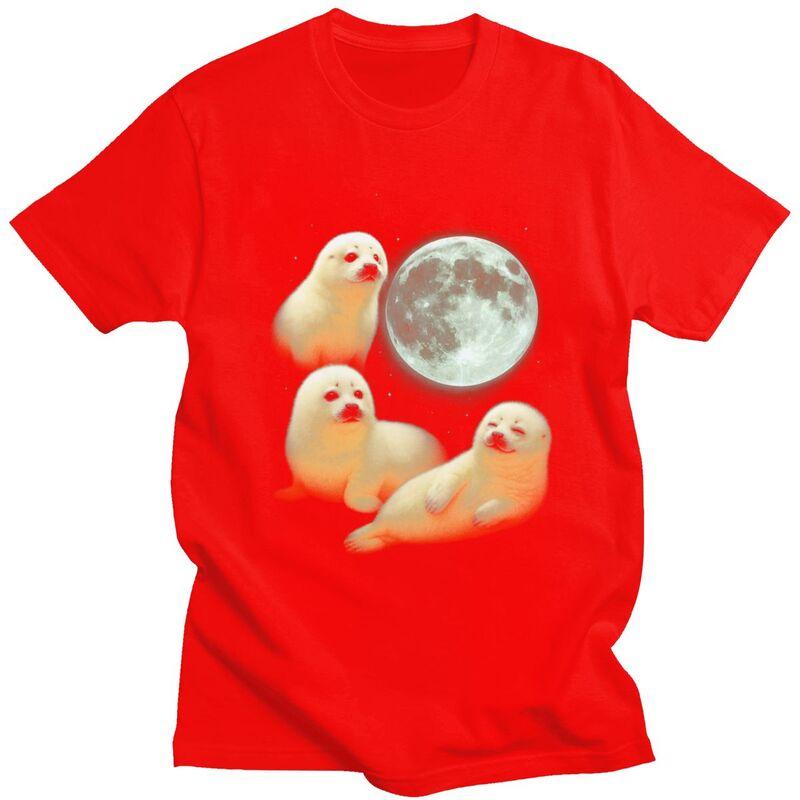

Male Baby Seals And The Moon T Shirt Round Neck Pure Cotton Short Sleeve Tee Shirt Novelty Loose Fit Summer Tyle Clothing S