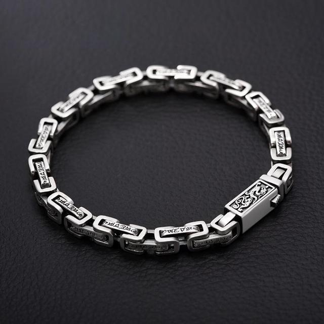 

Новый винтажный браслет из стерлингового серебра 925 пробы 18/20/22 см с квадратным узором дракона, цепочка мантр, мужская цепочка на день рождения, модные ювелирные изделия, подарок 22cm