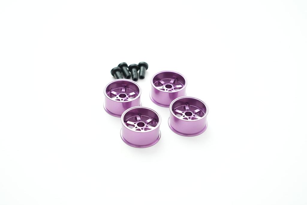 Mini 4WD Aluminum Set of 4 Deep Wheels, (Small Diameter, Rim, 6-Spoke) (Purple)